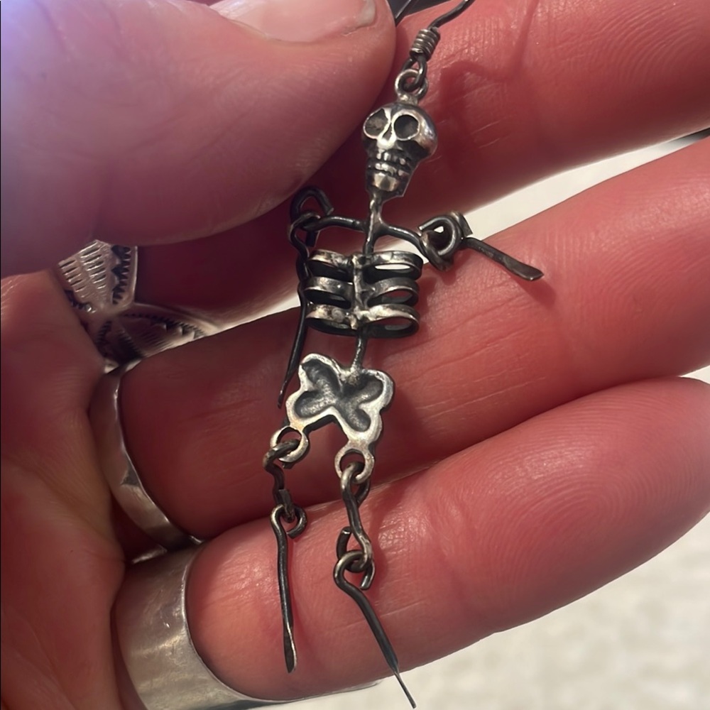 Silver Skeleton Dangle Earrings With Wire Hooks - image 5